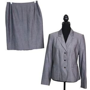 Vintage Y2K Gray Pinstripe Skirt Suit Mini Pleated Womens 8 Corporate Power